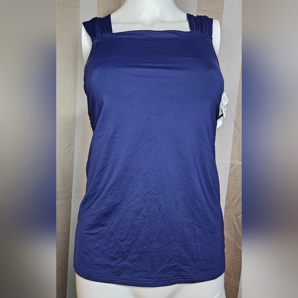 Lands' End Tankini Top Navy Wide Cap Sleeves Square Neck Women's NWT Size 2